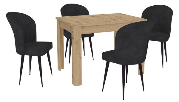 Set haaus Zeta, Stejar Artisan, 4 Scaune, Negre, 102 x 69 x 75 cm