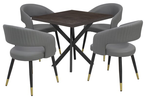 Masă fixă Pătrată Tania X Wenge cu 4 scaune Piele Ecologică Monaco Gri