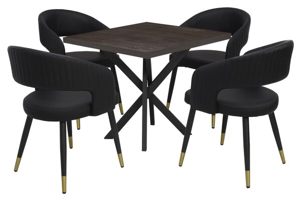 Masă fixă Pătrată Tania X Wenge cu 4 scaune Piele Sintetică Monaco Negru