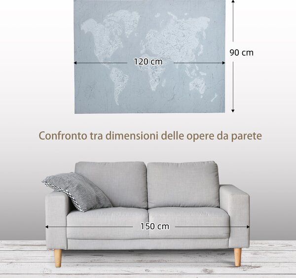 Lucrare de arta pe perete din panza HOMCOM Harta lumii Fotografii de perete pentru camera de zi Decor dormitor, 120 x 90 cm | Aosom Romania