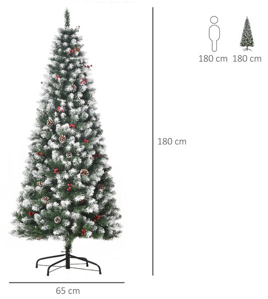 Brad de Craciun Artificial acoperit180cm cu Zapada Baza Detasabila 618 Ramuri, decoratiuni de Craciun HOMCOM | Aosom Romania