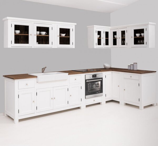 Kitchen in white shades, oak countertop - sink and sanitary ware included in the price cu finisaj Double Colored