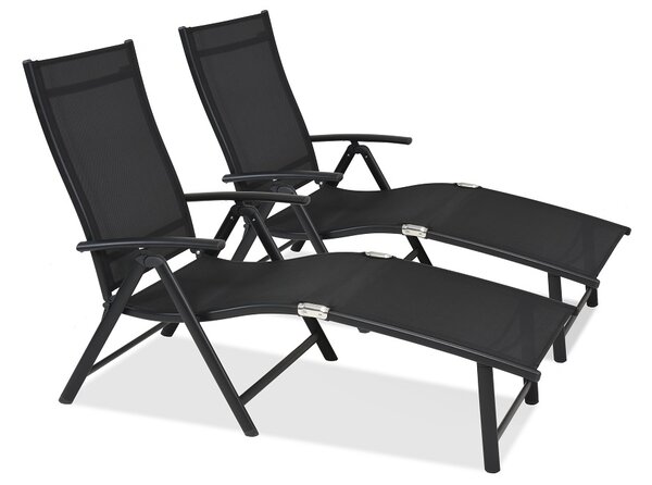 Set de două șezlonguri pliabile din aluminiu negru Toulouse Garden Point