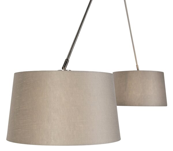 Lampă suspendată din oțel cu abajururi din in taupe 35 cm 2 lumini - Blitz