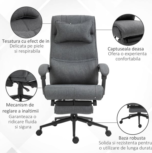 Vinsetto Scaun Ergonomic de Birou Reglabil pe Înălțime Tesatura Gri | Aosom Romania