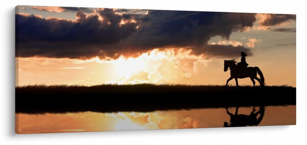 Tablou - Rider pe un cal la apus de soare (120x50 cm)