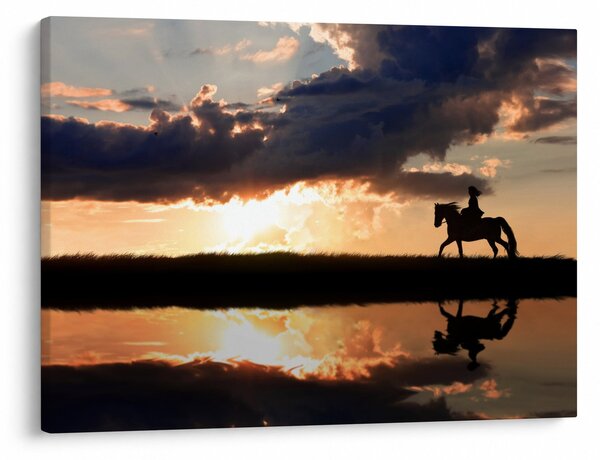 Tablou - Rider pe un cal la apus de soare (70x50 cm)