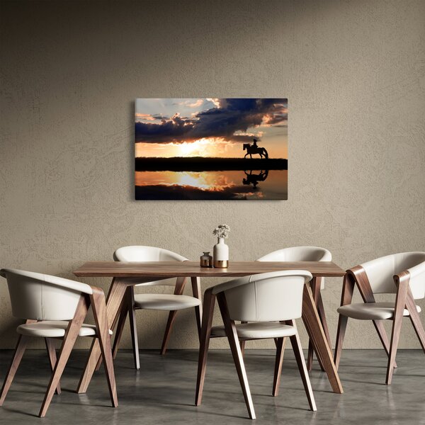 Tablou - Rider pe un cal la apus de soare (90x60 cm)