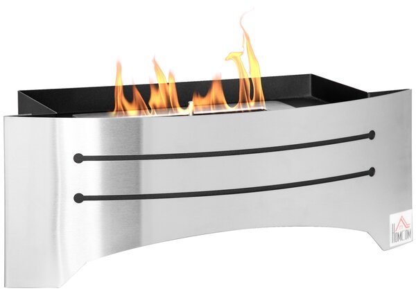 HOMCOM Semineu de masa cu bioetanol din otel inoxidabil, ardere 3 ore cu rezervor de 1,5 l si capac de 25 m², 45x18x17 cm, argintiu | AOSOM RO
