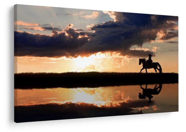 Tablou - Rider pe un cal la apus de soare (90x60 cm)