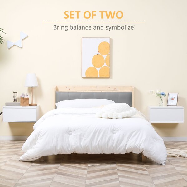 HOMCOM Set 2 Noptiere Suspendate cu Sertar, Design Modern pentru Dormitor și Living, PAL și MDF, Dimensiuni 49x38x23cm, Alb Elegant | Aosom Romania