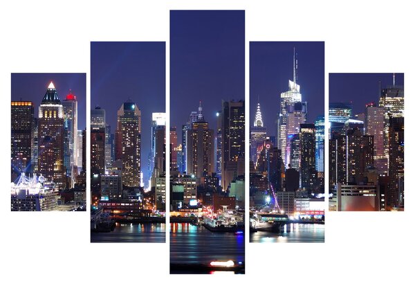 Tablou - Zgârie-nori din New York iluminate (150x105 cm)