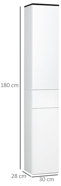 Dulap de Baie Kleankin cu Poliță Reglabilă, 2 Rafturi Închise și Sertar, Economie de Spațiu 30x28x180cm, Alb | Aosom Romania