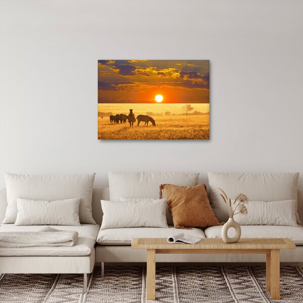 Tablou - Zebre cu apus de soare (70x50 cm)