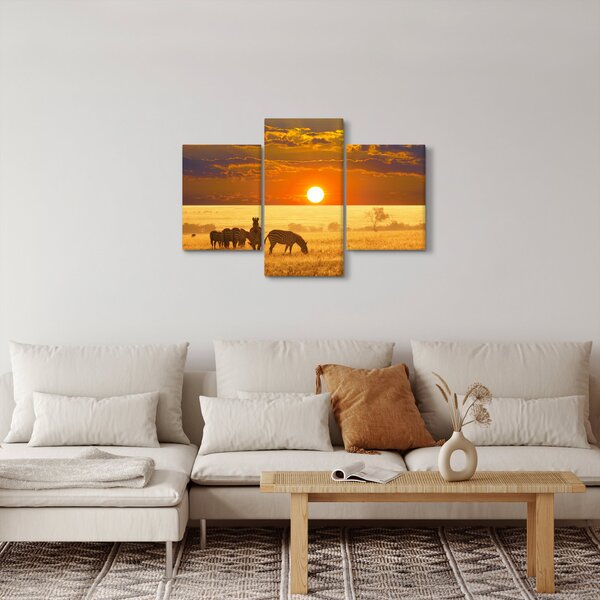 Tablou - Zebre cu apus de soare (90x60 cm)