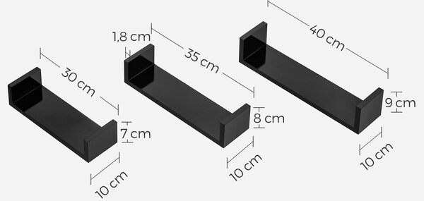 Set 3 rafturi de perete NEXA negre