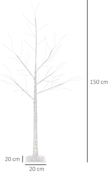 HOMCOM Arbore de Craciun cu lumini LED, baza patrata si cablu de alimentare pentru interior si exterior, din otel si PP, 20x20x150, alb | aosom ro