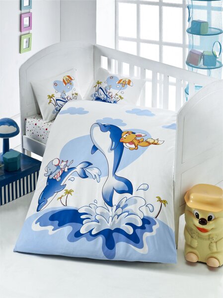 Set lenjerie pat pentru copii Ocean, bumbac ranforce 100%, albastru, 1