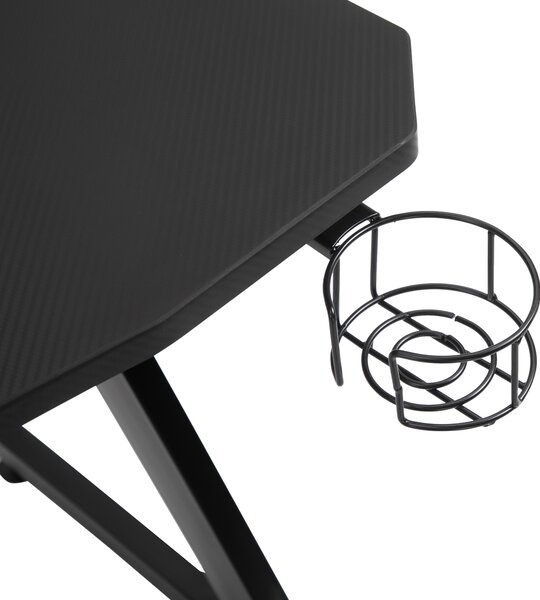 HOMCOM Masă Gaming Avansată cu Management al Cablurilor, Suport pentru Pahare și Cârlig pentru Căști, Design Ergonomic, Negru | Aosom Romania