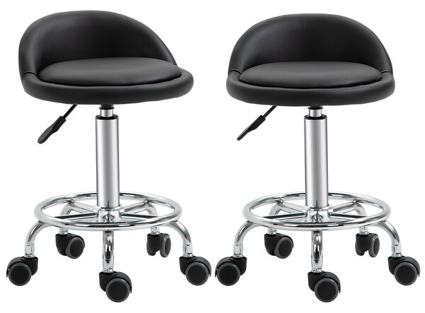 HOMCOM Set 2 Taburete de Bar Pivotante, Înălțime Ajustabilă, Imitație Piele PU, Negru | Aosom Romania