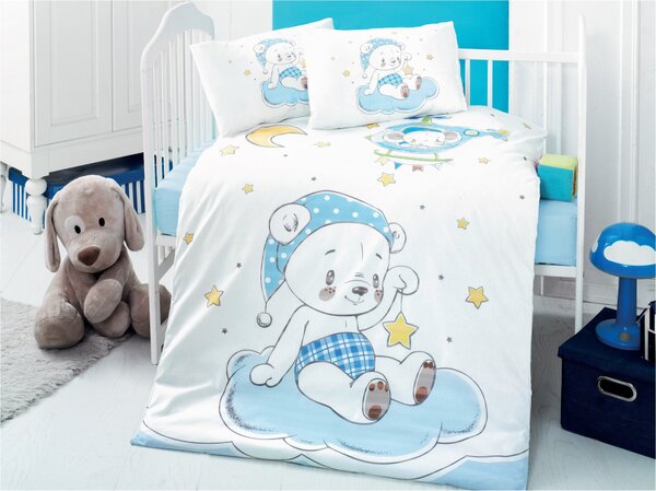 Set lenjerie pat pentru copii 170PTK2019, bumbac ranforce 100%, alb/al