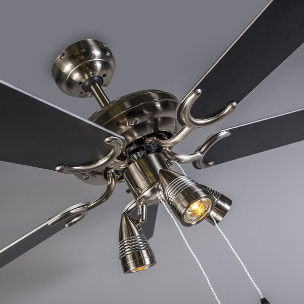 Ventilator de tavan modern din oțel 110cm cu 3 lumini cu șnur - Mistral
