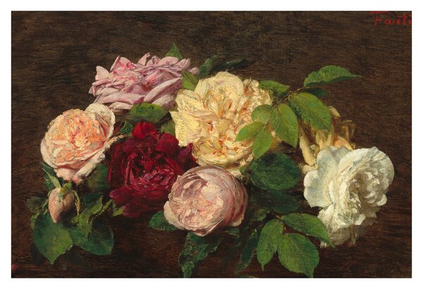 Tablou - Henri Fantin-Latour, Roses de Nice on a Table, reproducere (90x60 cm)