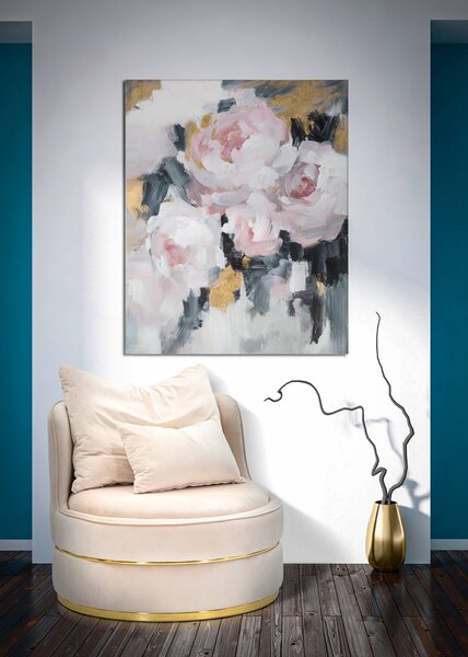 Tablou Pink Flower, Lemn Canvas, Multicolor, 100x80x3.7 cm