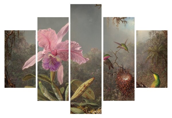 Tablou - Martin Johnson Heade, Cattleya Orchid and Three Hummingbirds, reproducere (150x105 cm)