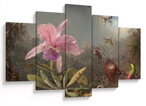Tablou - Martin Johnson Heade, Cattleya Orchid and Three Hummingbirds, reproducere (150x105 cm)