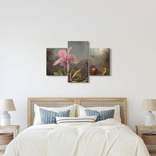 Tablou - Martin Johnson Heade, Cattleya Orchid and Three Hummingbirds, reproducere (90x60 cm)