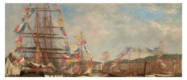 Tablou - Eugène Boudin, Festival in the Harbor of Honfleur, reproducere (120x50 cm)