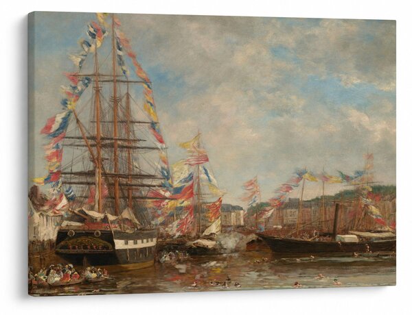 Tablou - Eugène Boudin, Festival in the Harbor of Honfleur, reproducere (70x50 cm)