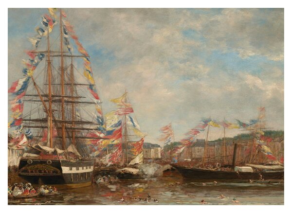 Tablou - Eugène Boudin, Festival in the Harbor of Honfleur, reproducere (70x50 cm)