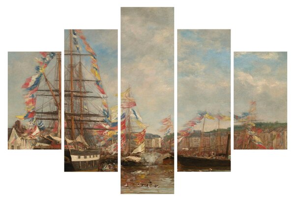 Tablou - Eugène Boudin, Festival in the Harbor of Honfleur, reproducere (150x105 cm)
