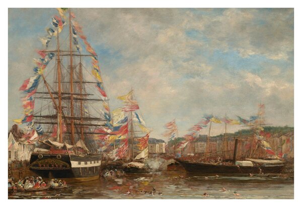 Tablou - Eugène Boudin, Festival in the Harbor of Honfleur, reproducere (90x60 cm)