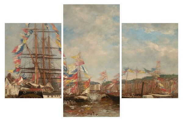 Tablou - Eugène Boudin, Festival in the Harbor of Honfleur, reproducere (90x60 cm)