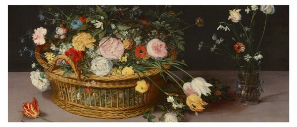 Tablou - Jan Brueghel the Elder, Flowers in a Basket and a Vase, reproducere (120x50 cm)