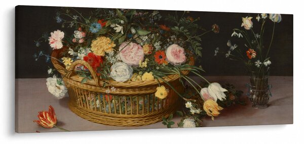 Tablou - Jan Brueghel the Elder, Flowers in a Basket and a Vase, reproducere (120x50 cm)