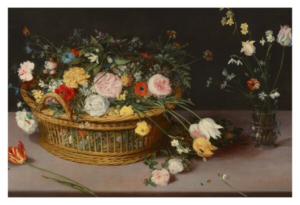 Tablou - Jan Brueghel the Elder, Flowers in a Basket and a Vase, reproducere (90x60 cm)