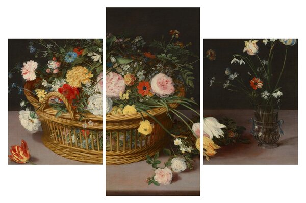 Tablou - Jan Brueghel the Elder, Flowers in a Basket and a Vase, reproducere (90x60 cm)