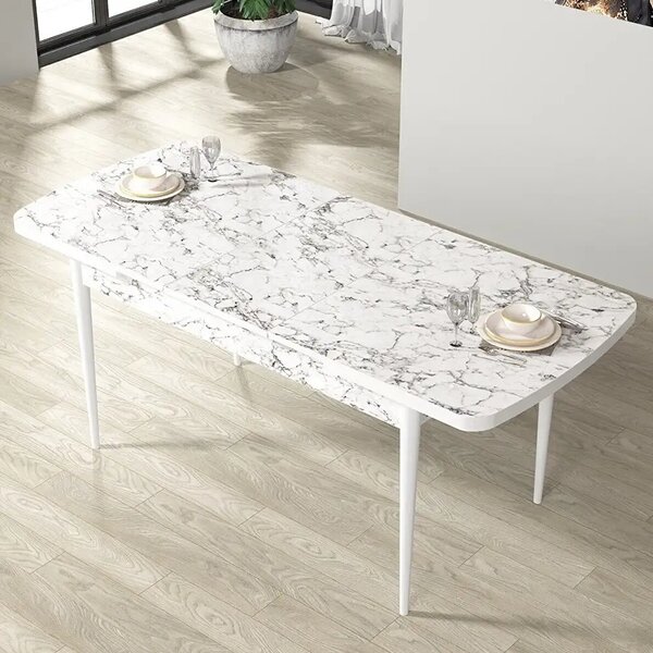 Masa de bucatarie extensibila Dining Homs marmura bej maro 170 x 80 cm