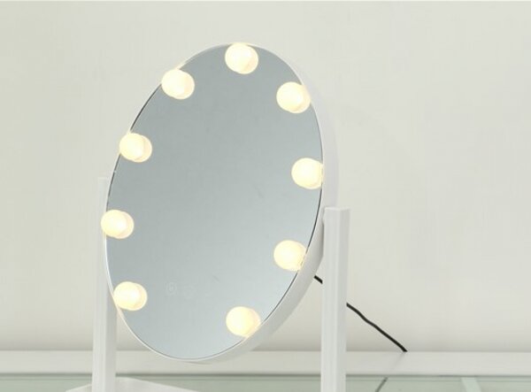 Oglindă cosmetică, sistem iluminare LED cu 3 culori, Senzor Tactil, Luminozitate Reglabilă, Alb, GLAM 18