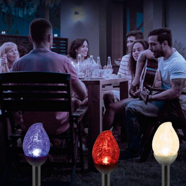 Lampa solara LED multicolor, senzor crepuscular, inaltime 42 cm