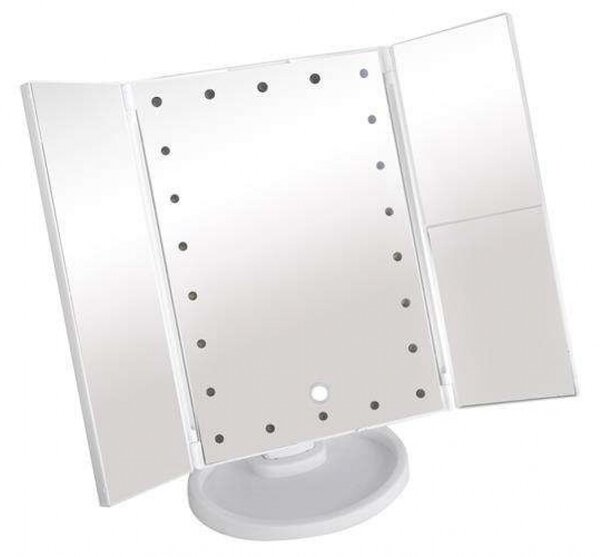 Oglinda cosmetica, iluminată LED, deschidere laterala, marire dubla si tripla, Alb