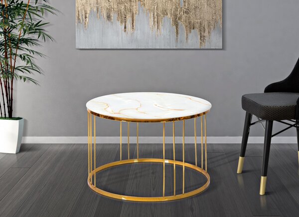 Masuta Simple Paris, Fier Sticla, Alb Auriu, 70x46x70 cm