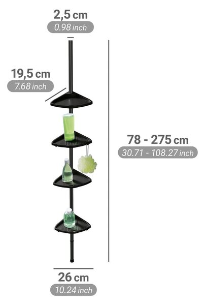 Raft pentru baie negru telescopic, pentru colț din plastic Compact – Wenko
