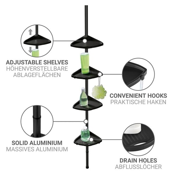 Raft pentru baie negru telescopic, pentru colț din plastic Compact – Wenko
