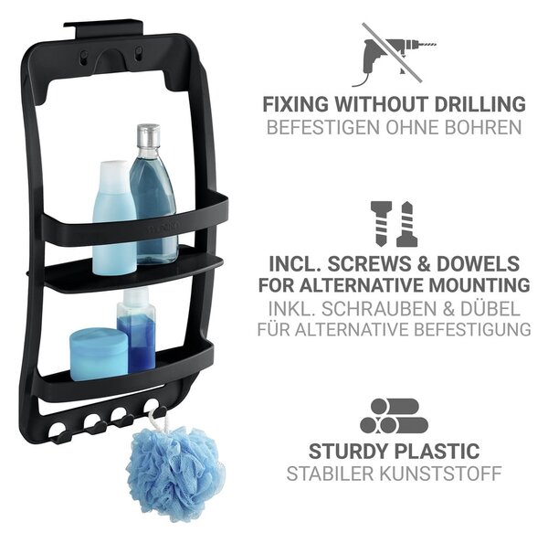 Raft pentru baie negru de agățat, autoadeziv din plastic Universal – Wenko