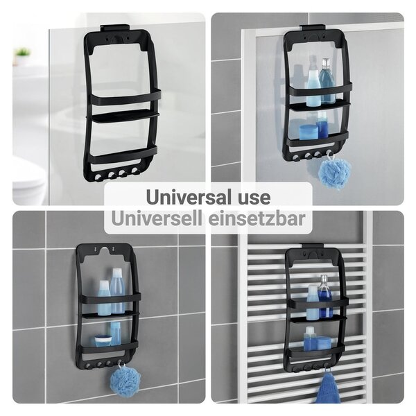 Raft pentru baie negru de agățat, autoadeziv din plastic Universal – Wenko